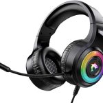 Laspi Casque Gaming avec Micro, Gaming Headset pour PS4/PS5/PC,Casque Gamer avec LED Lampe Stéréo Bass Microphone Réglable avec Micro 3.5mm Jack