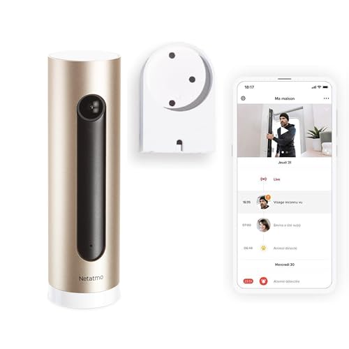 Netatmo Caméra de Surveillance Intérieure Intelligente avec Support Mural, WiFi 2,4 GHz, Détection des Mouvements, Vision Nocturne, Aucun Abonnement, NSC-AMZ, 1920p