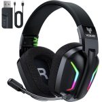 WESEARY WG1 Casque Gaming sans Fil, 2,4 GHz Casque Bluetooth sans Fil avec Micro pour PS5, PS4, PC, Switch, Mac, Mobile, Casque Gaming Pliable avec Son Stéréo et Éclairage LED, Batterie de 50h