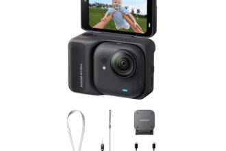Insta360 GO Ultra Pack Standard Noir Minuit sans Carte mémoire – Caméra 4K Mains Libres Ultra-légère et Portable, stabilisation FlowState, Performance de Pointe en Basse lumière
