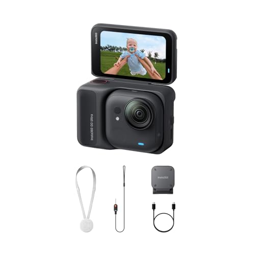 Insta360 GO Ultra Pack Standard Noir Minuit sans Carte mémoire – Caméra 4K Mains Libres Ultra-légère et Portable, stabilisation FlowState, Performance de Pointe en Basse lumière